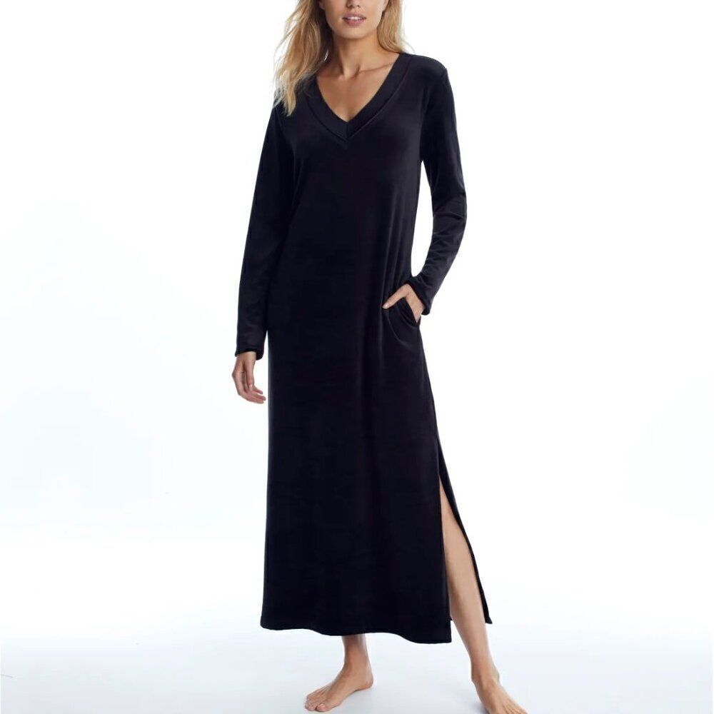 DONNA KARAN SLEEPWEAR Maxi Velour Sleep Shirt Large More like Beack dress